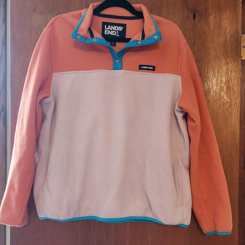 Lands' End Orange and Pink Fleece Pullover